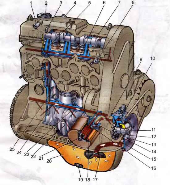 Система смазки двигателя приора 16 клапанов схема двигателя