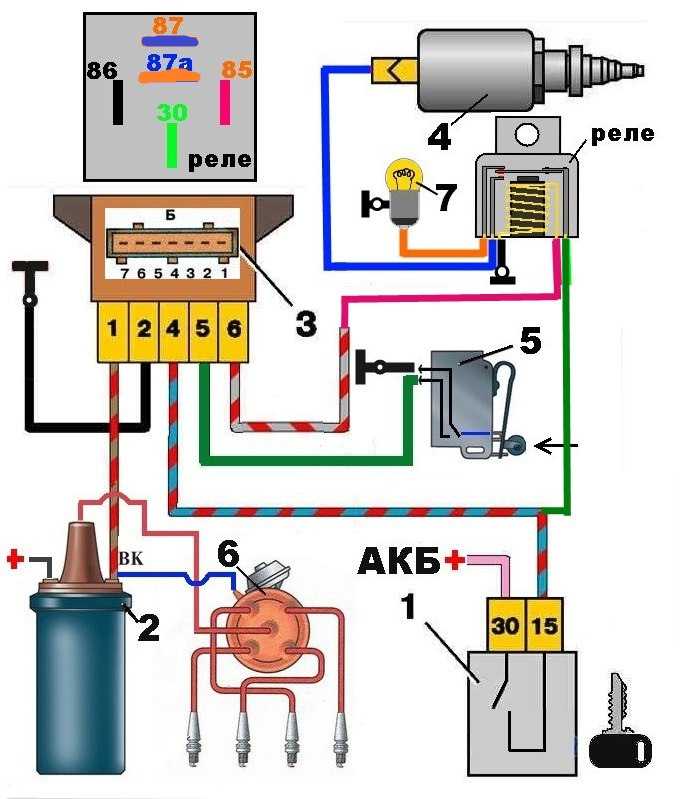 Схема системы зажигания автомобилей ваз 2101, 2102, 2103, 2106, 2121