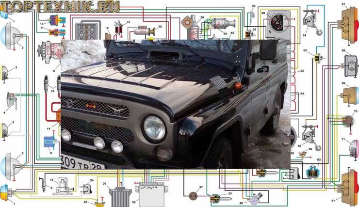 Схема электрооборудования автомобиля уаз-31514, -31519.